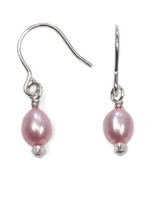 Best hoop earrings with matching bracelets for a coordinated jewelry set-Pink Cultured Freshwater Pearl and Crystal Earrings Sterling Silver