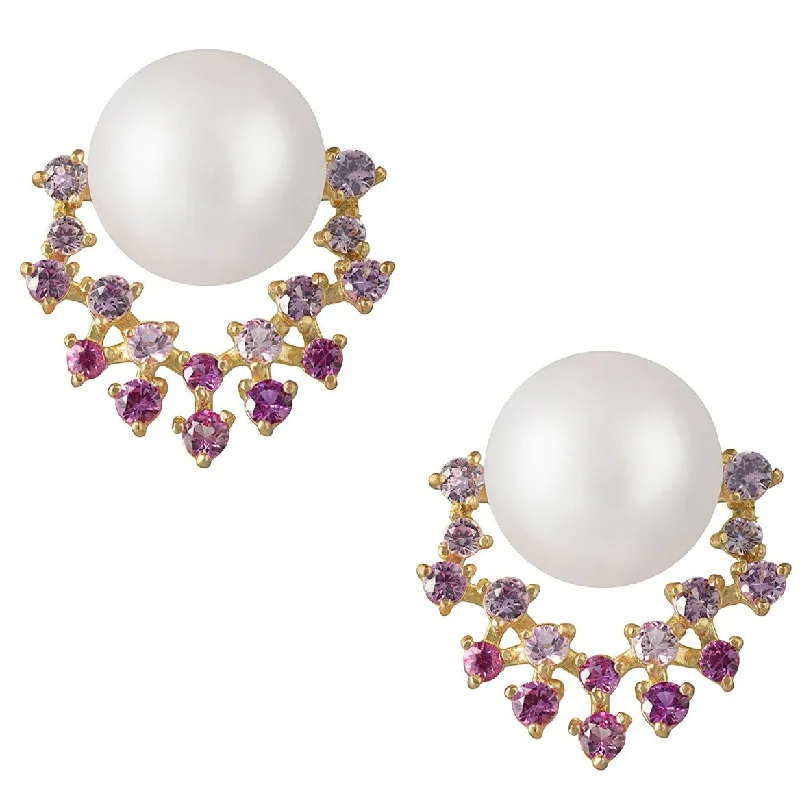 Best hoop earrings with smooth ceramic finishes for a polished, clean style-Pink Diamond and Akoya Pearl Earrings