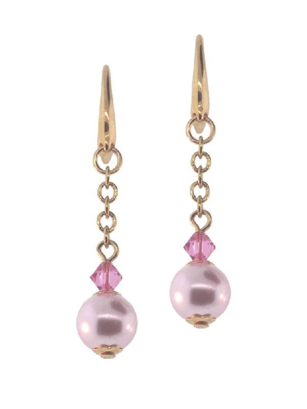 Hoop earrings with faceted crystals for added sparkle and shine-Pink Swarovski(R) Crystal and Crystal Imitation Pearl Earrings Gold-plated