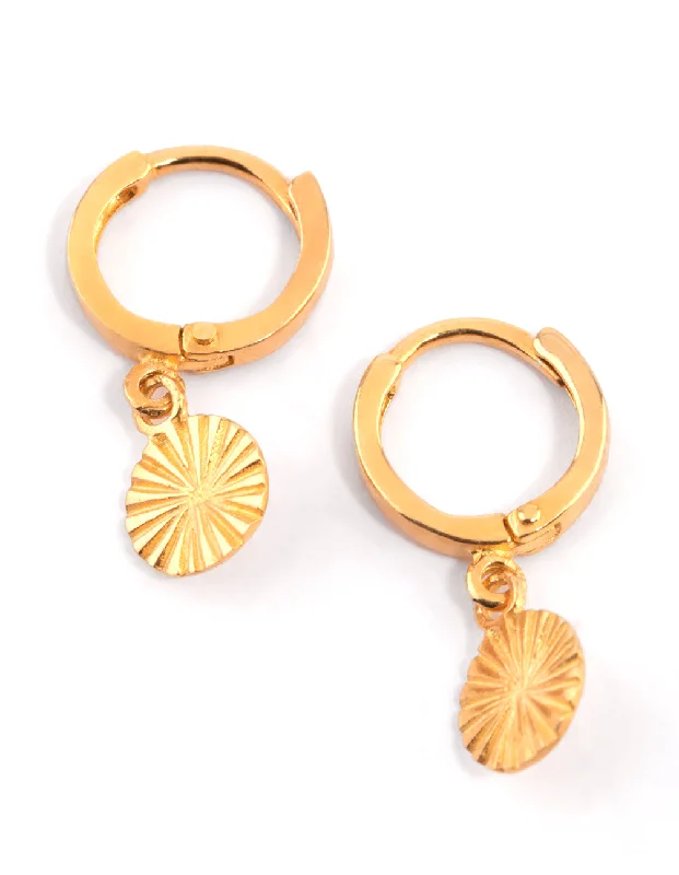 Best hoop earrings with geometric cuts for a sharp, modern appeal-Gold Plated Sterling Silver Etched Huggie Hoop Earrings