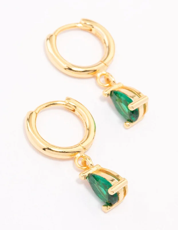 Best hoop earrings with enamel details for a colorful and modern look-Gold Plated Sterling Silver Pear Drop Huggie Earrings