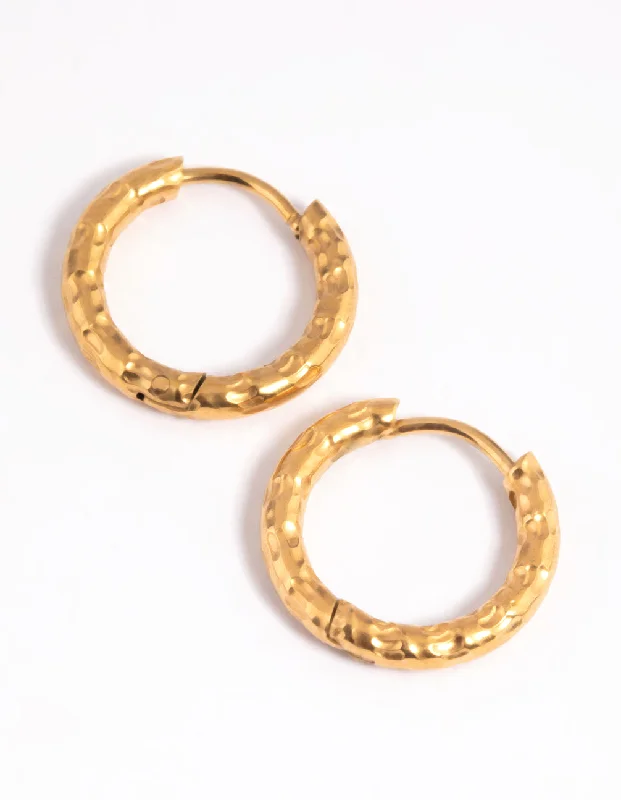 Best hoop earrings with textured silver for a rustic and organic finish-Waterproof Gold Plated Stainless Steel Molten Huggie Hoop Earrings