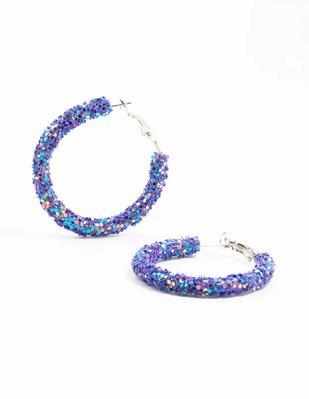 Best hoop earrings with delicate chain details for a trendy and stylish design-Purple Crushed Stones Hoop Earrings