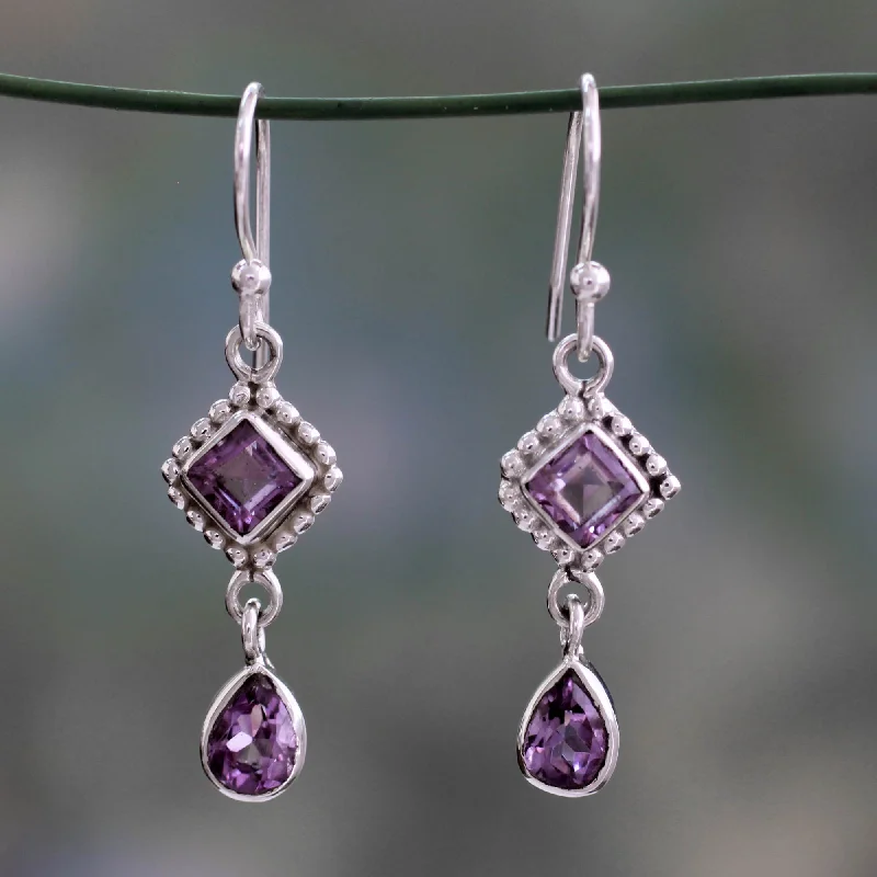 Lightweight hoop earrings for comfortable and all-day wear-Purple Spark Artisan Crafted Sterling Silver and Amethyst Earrings