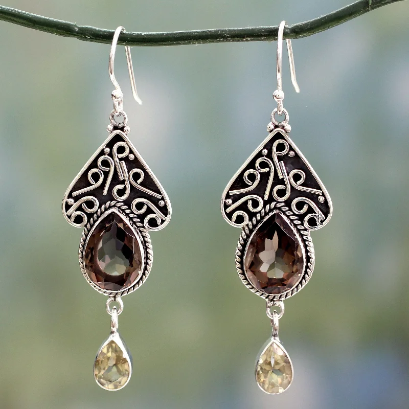 Hoop earrings with cut-out designs for a creative and lightweight effect-Queen of Jaipur Smoky Quartz on Sterling Silver Artisan Crafted Earrings