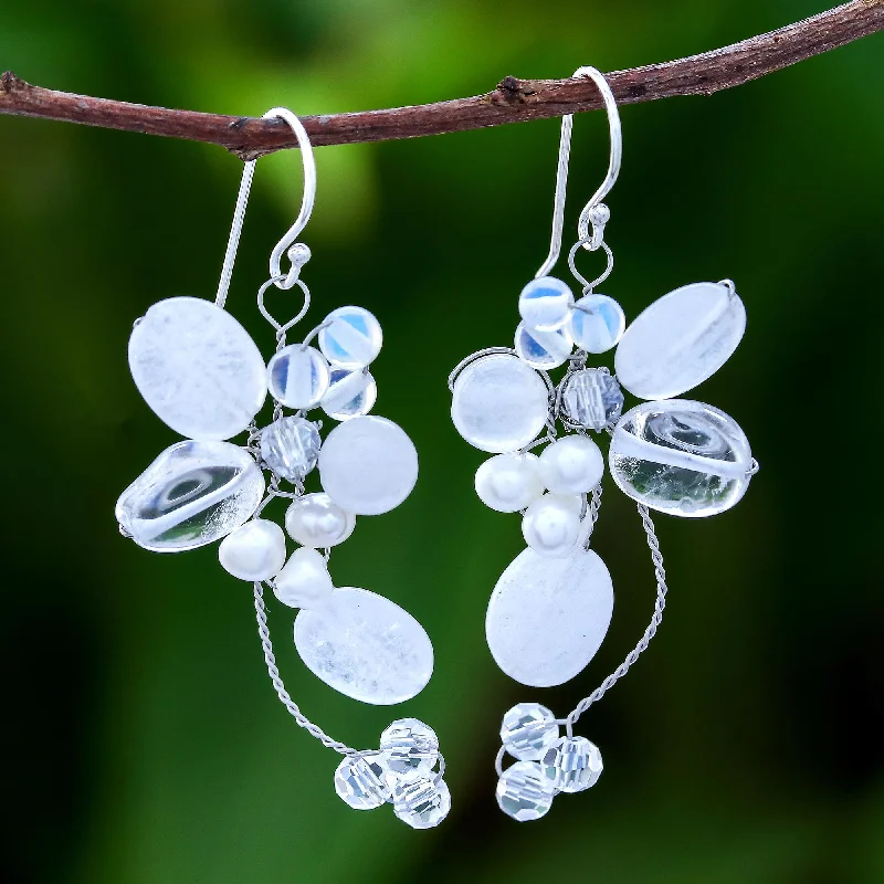 Hoop earrings with intricate designs for a unique and artistic appearance-Radiant Bouquet Pearl and Quartz Dangle Earrings