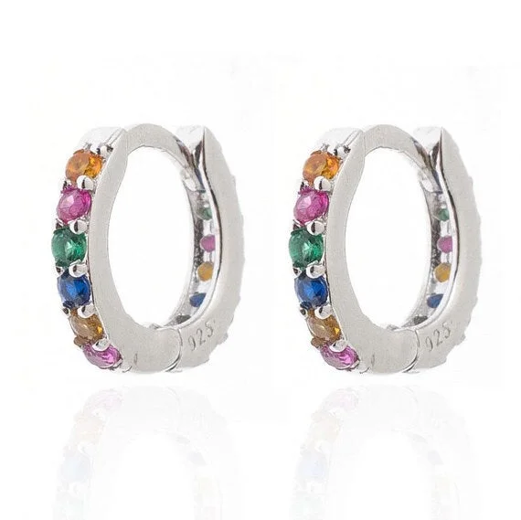 Hoop earrings with polished silver finish for a shiny, modern appeal-Rainbow Mini Hoops