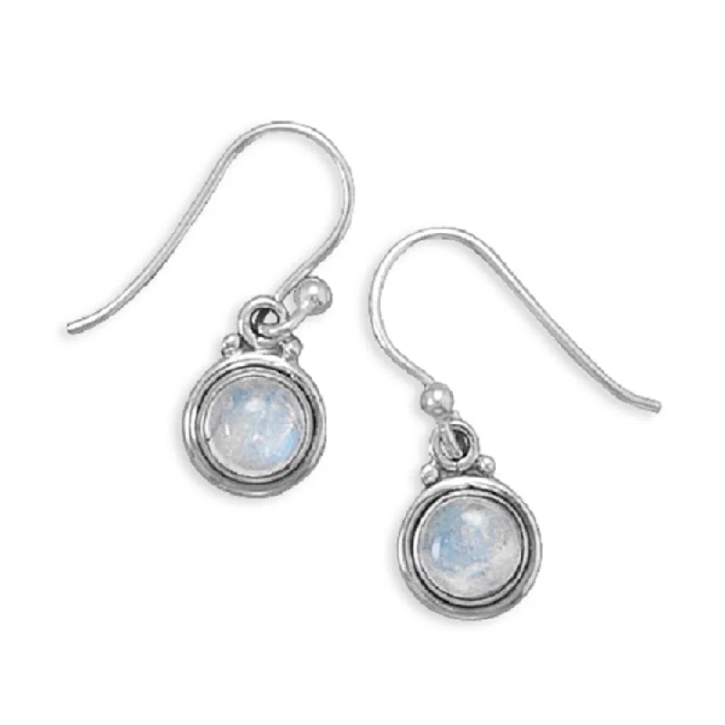 Best hoop earrings with intricate beaded details for a textured, stylish appearance-Rainbow Moonstone Polished Edge Round Sterling Silver Earrings