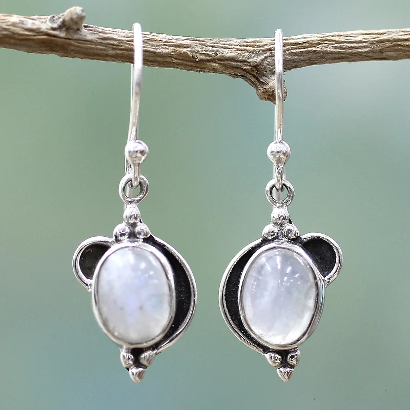 Best hoop earrings with sterling silver for an affordable and chic design-Rainbow Ovals Sterling Silver Rainbow Moonstone Dangle Earrings from India