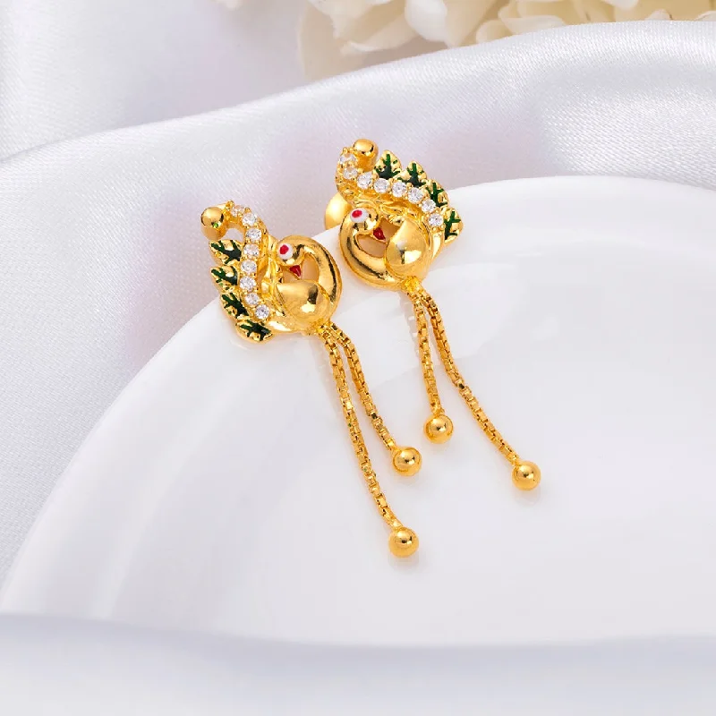 Best hoop earrings with hammered gold for a rustic yet elegant look-Regal Plumage 925 Sterling Silver Gold-Plated Peacock Earrings