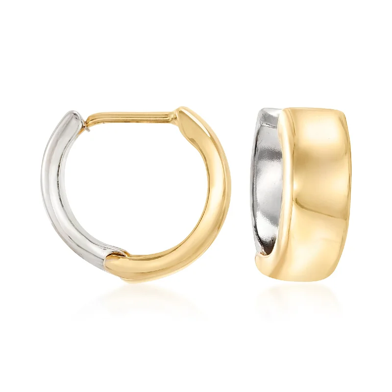 Hoop earrings with braided patterns for a detailed and textured finish-Ross-Simons 14kt 2-Tone Gold Reversible Huggie Hoop Earrings