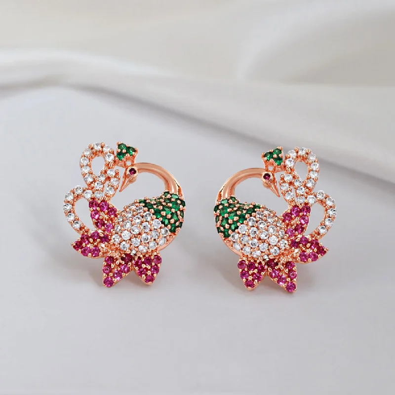 Best hoop earrings with vintage rhinestone embellishments for a retro-glam effect-Rosy Peacock Elegance Rose Gold-Plated 925 Sterling Silver Earrings