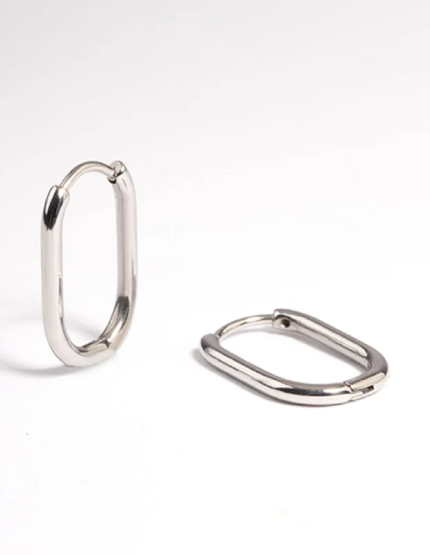 Hoop earrings with resin accents for a bold and colorful design-Rhodium Surgical Steel Rounded Rectangle Hoop Earrings