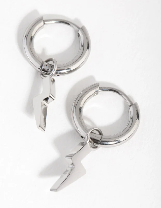 Hoop earrings with hearts for a sweet and romantic gesture-Titanium Lightning Huggie Earrings