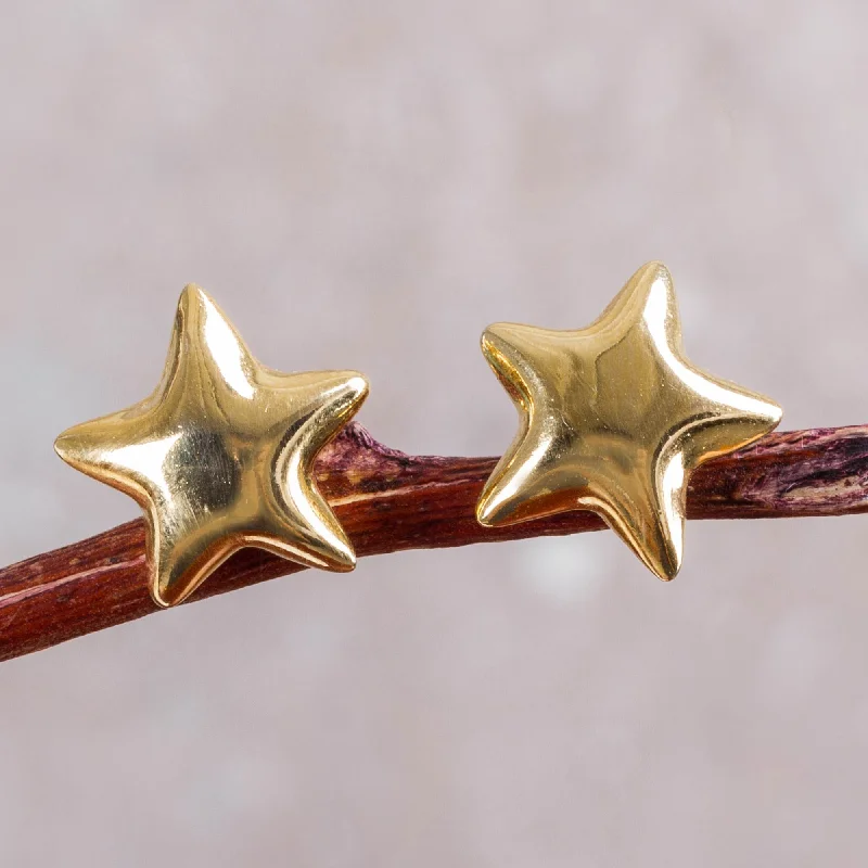 Hoop earrings with tortoiseshell designs for a chic and classic style-Shining Star Petite Sterling Silver Star Earrings Bathed in 18k Gold