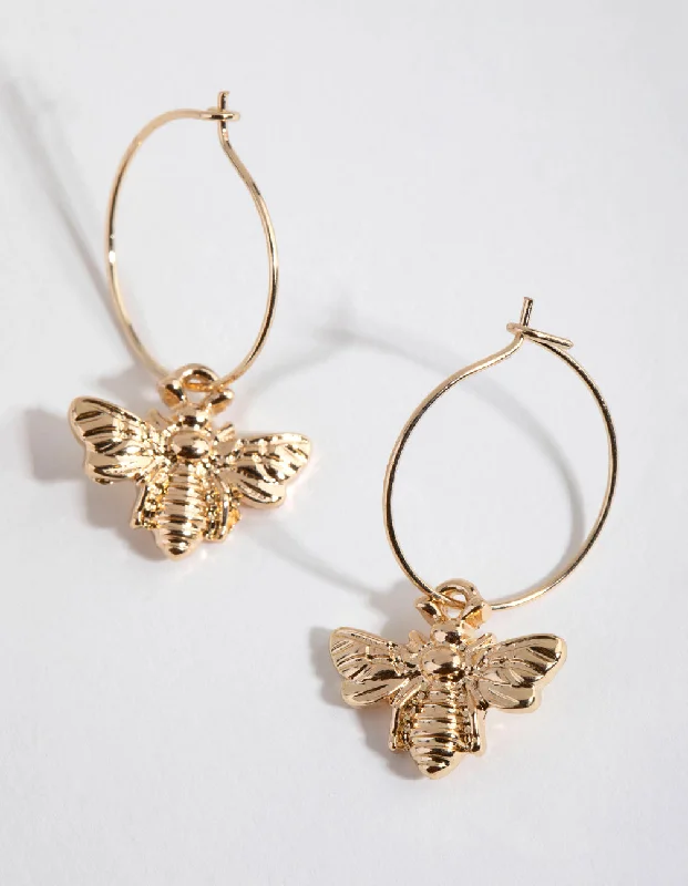 Best hoop earrings with vintage-style detailing for a nostalgic and timeless look-Gold Bee Pendant Huggie Hoop Earrings