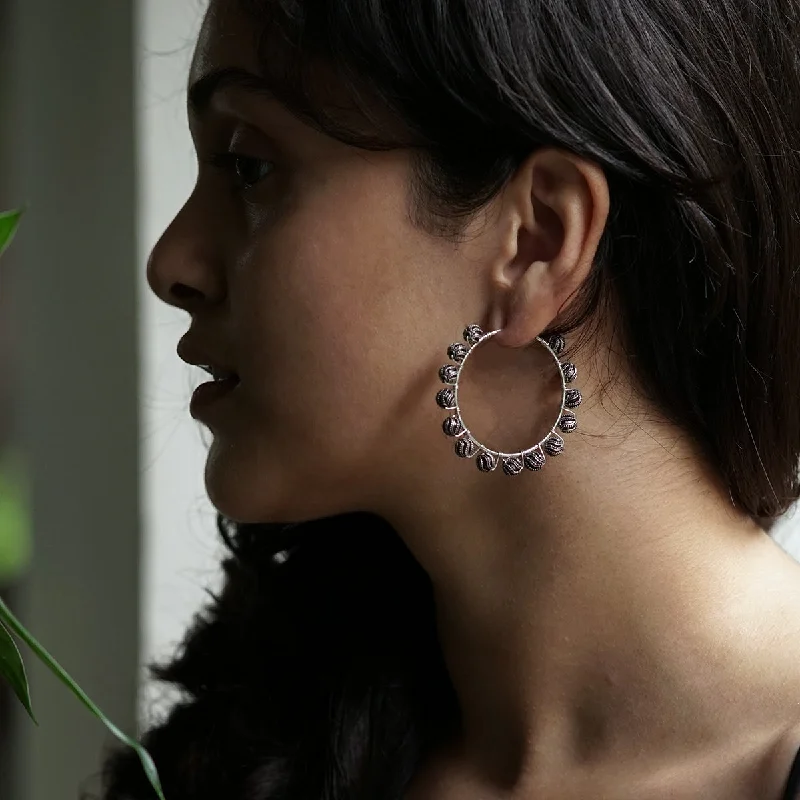 Best hoop earrings with textured silver for a rustic and organic finish-Silver Bead Hoops