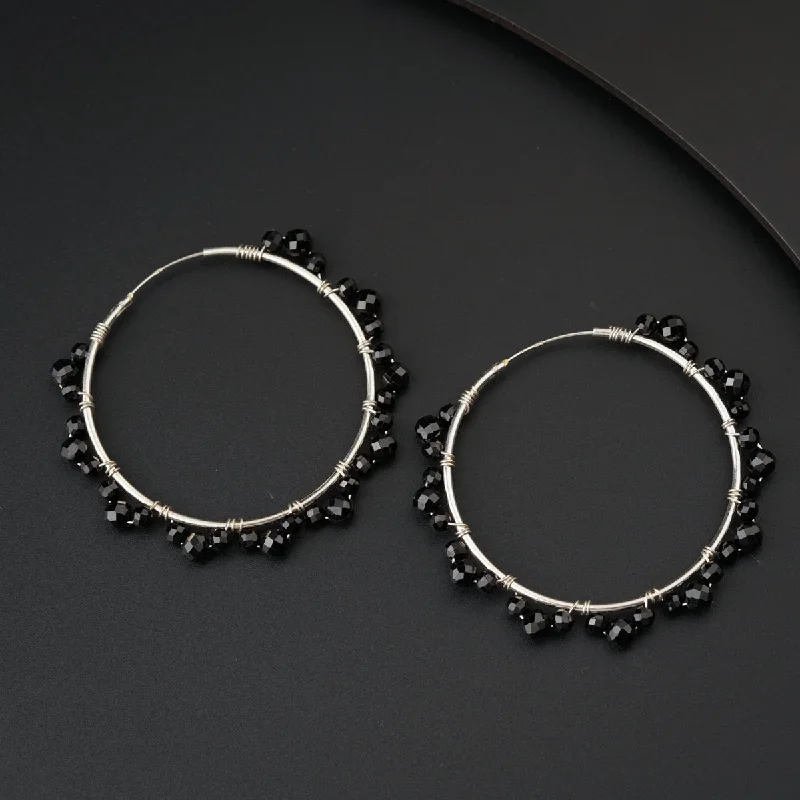 Medium hoop earrings for an everyday look with the perfect balance of style-Silver Black Spinel Hoops