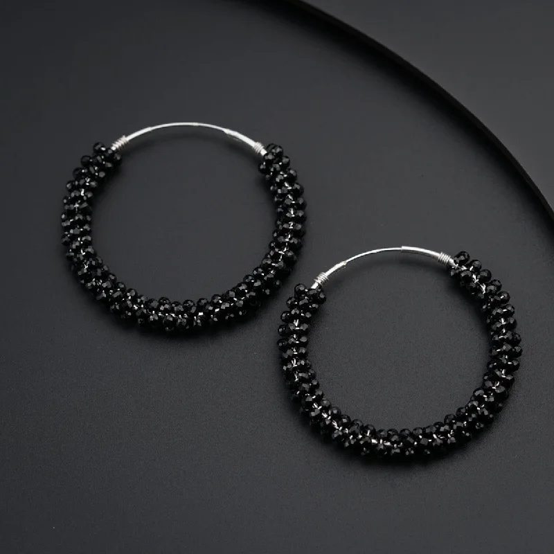 Hoop earrings with multi-tone finishes for a colorful and layered effect-Silver Black Onyx Hoops