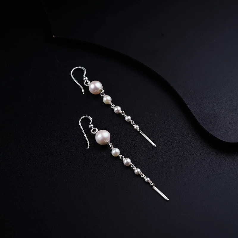 Hoop earrings with tortoiseshell designs for a chic and classic style-Silver Pearl Danglers