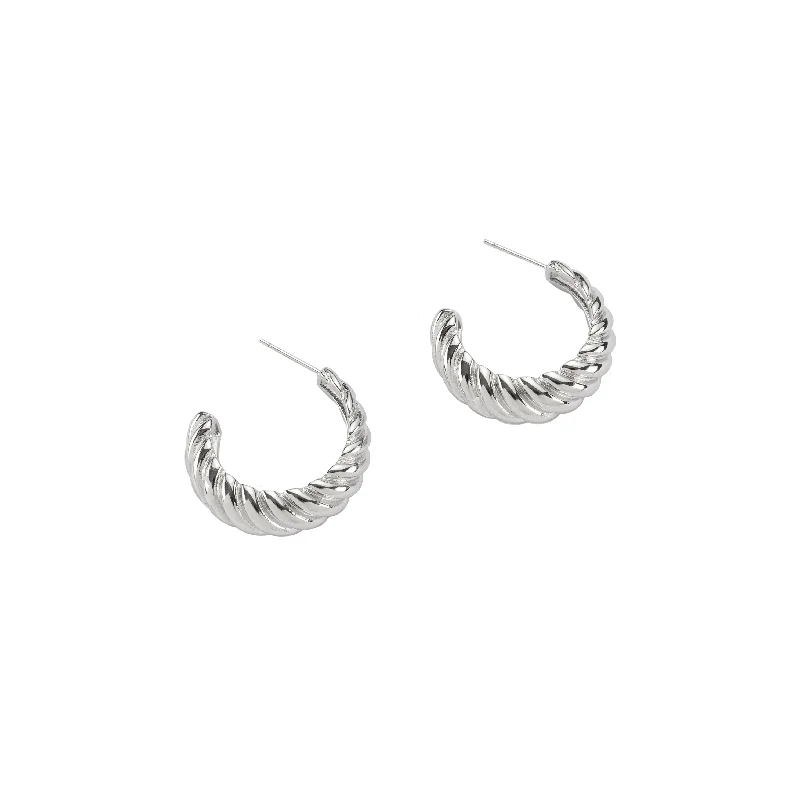 Best hoop earrings with braided leather for a rustic, stylish finish-Silver Braided Hoops