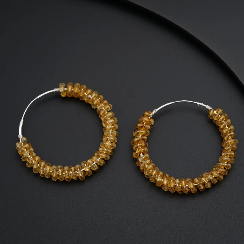 Hoop earrings with snake print designs for an edgy, wild appearance-Silver Citrine Hoops