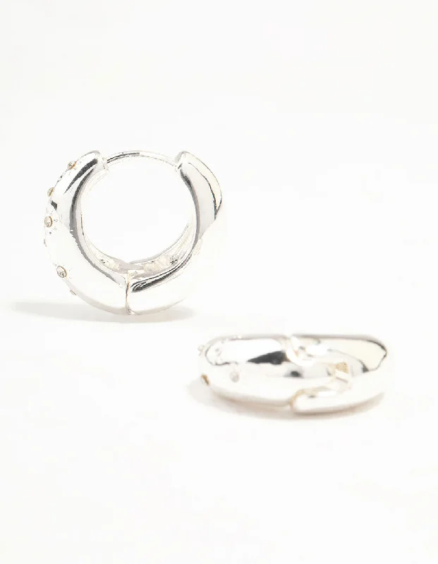 Hoop earrings with satin finishes for a smooth and elegant appearance-Silver Diamante Clicker Huggie Earrings