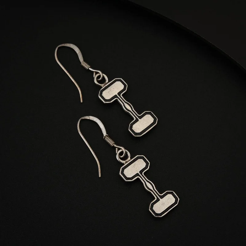 Hoop earrings with stacked layers for a bold and textured design-Silver dumbbell Earring