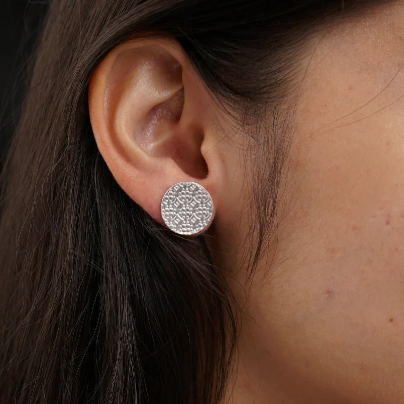 Best hoop earrings with satin ribbons for a soft, feminine appearance-Diamond Imprint Coin Studs