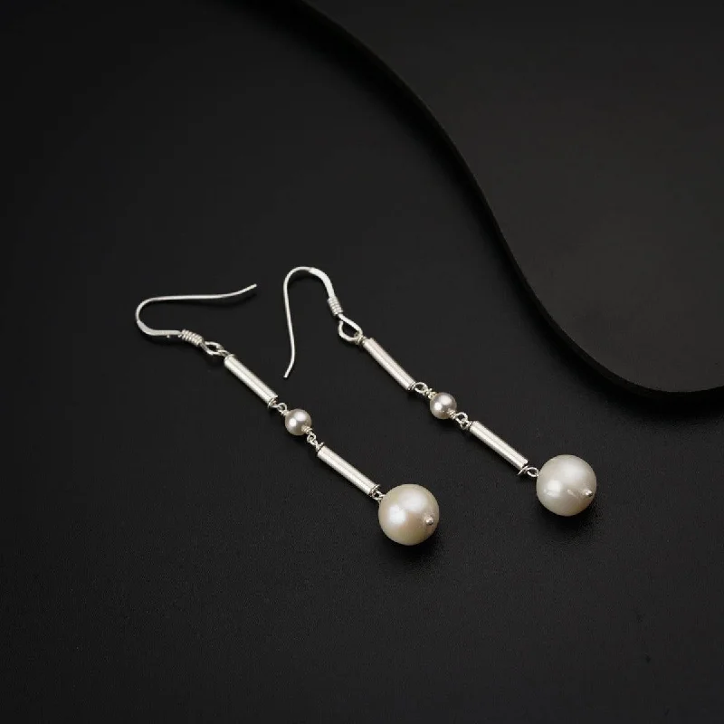 Best hoop earrings with snake-inspired designs for an edgy and fierce vibe-Silver Pearl and Pipe Dangler