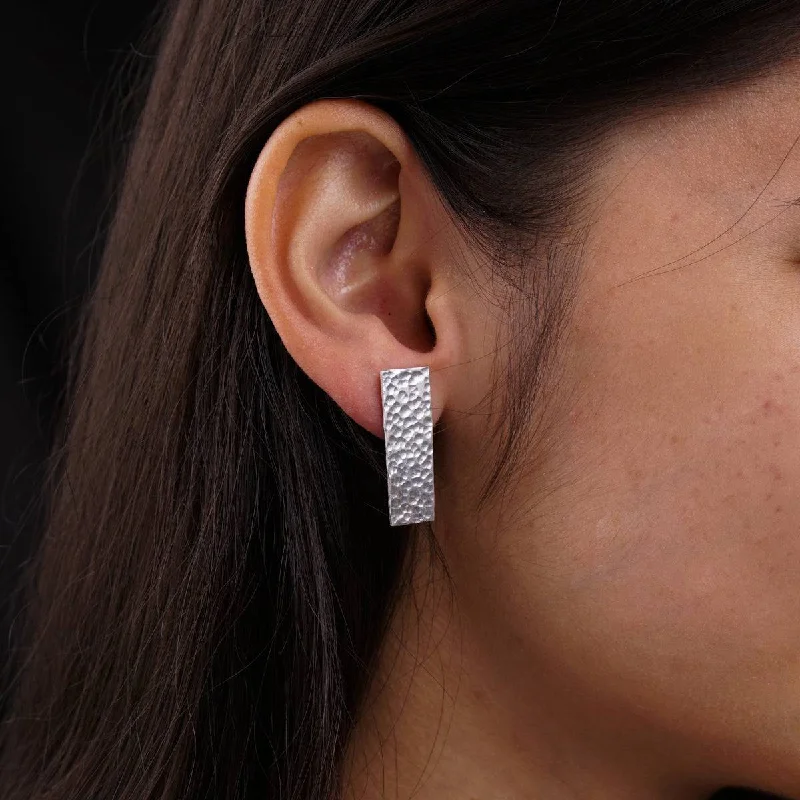 Best hoop earrings with blackened metal for an edgy and bold appearance-Silver Rectangle Hammered Earrings