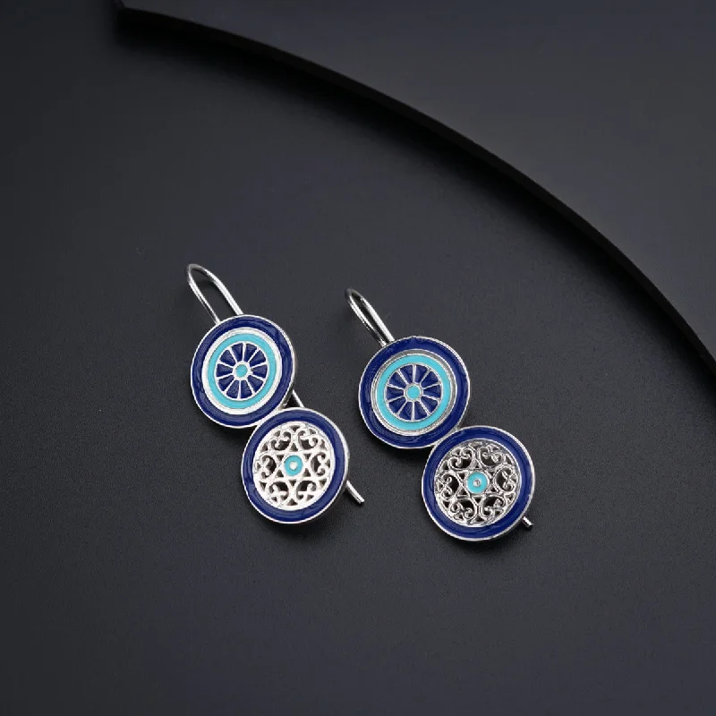 Hoop earrings with faceted crystals for added sparkle and shine-Moha Maya Enamel Filigree blue earrings