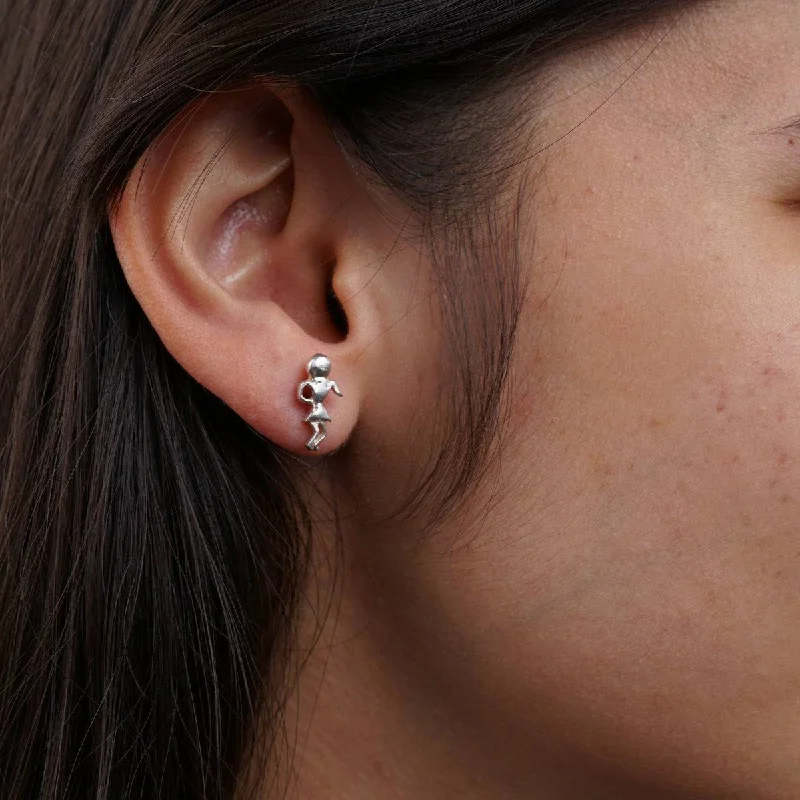 Hoop earrings with heart-shaped frames for a romantic and feminine look-Silver Warli Art Studs