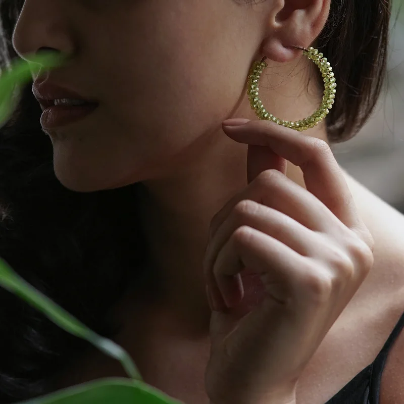 Best hoop earrings with geometric hexagon shapes for a modern, angular look-Silver Peridot Hoops