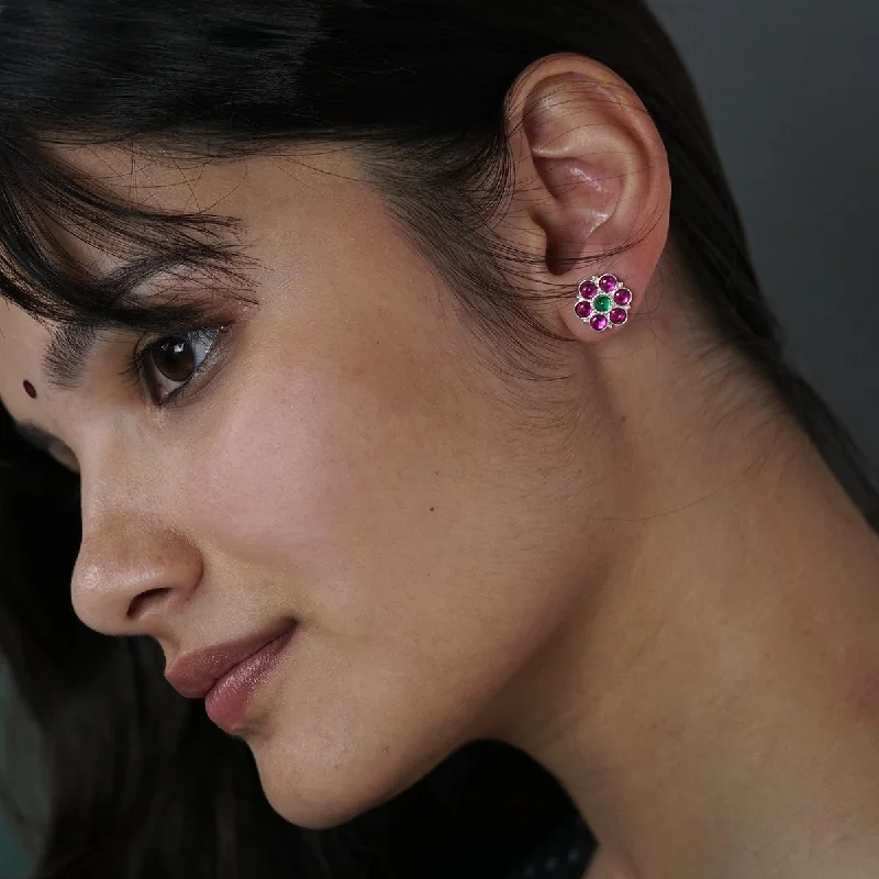 Hoop earrings with tortoiseshell designs for a chic and classic style-Silver Pink Flower Earring