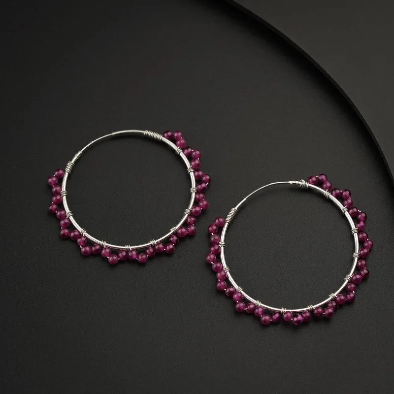 Best hoop earrings with braided leather for a rustic, stylish finish-Silver Ruby Hoops Earring