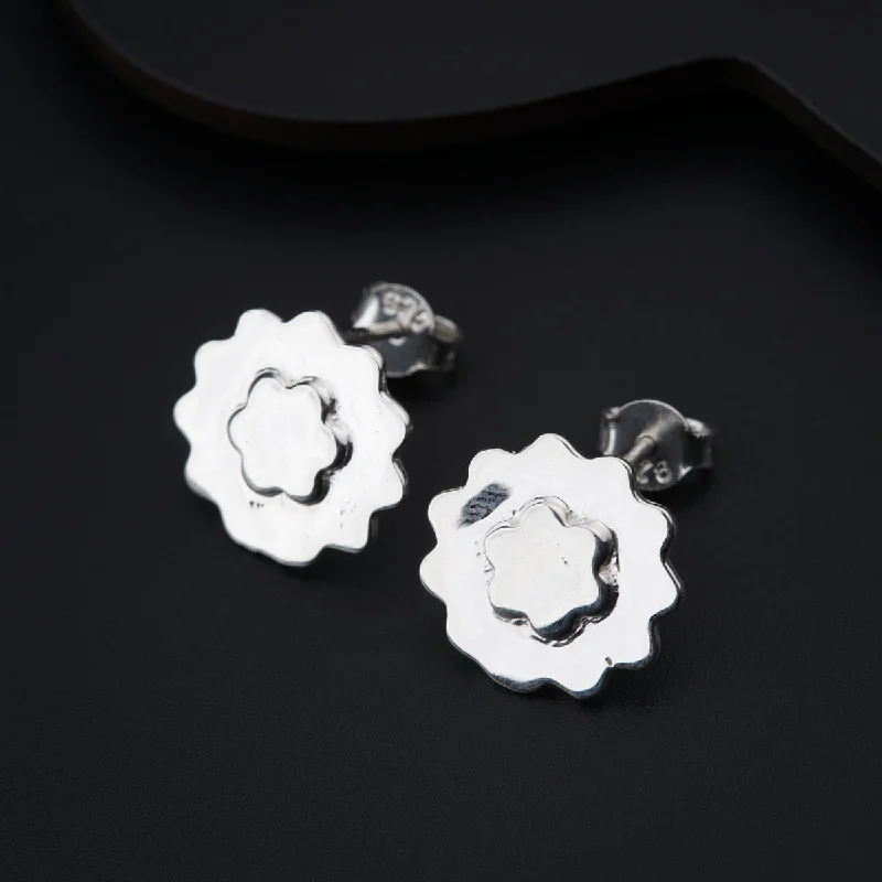 Hoop earrings with cut-out designs for a creative and lightweight effect-Silver Saaj Motif Earring: ताईत (Taait)