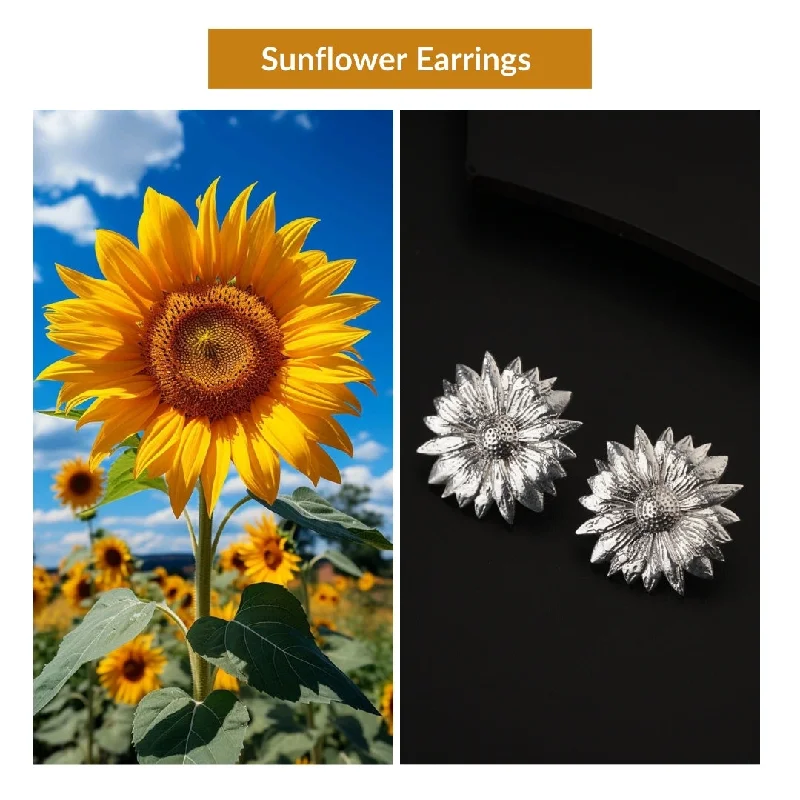 Best hoop earrings with gemstone accents for a colorful and elegant appearance-Silver Sunflower Earring