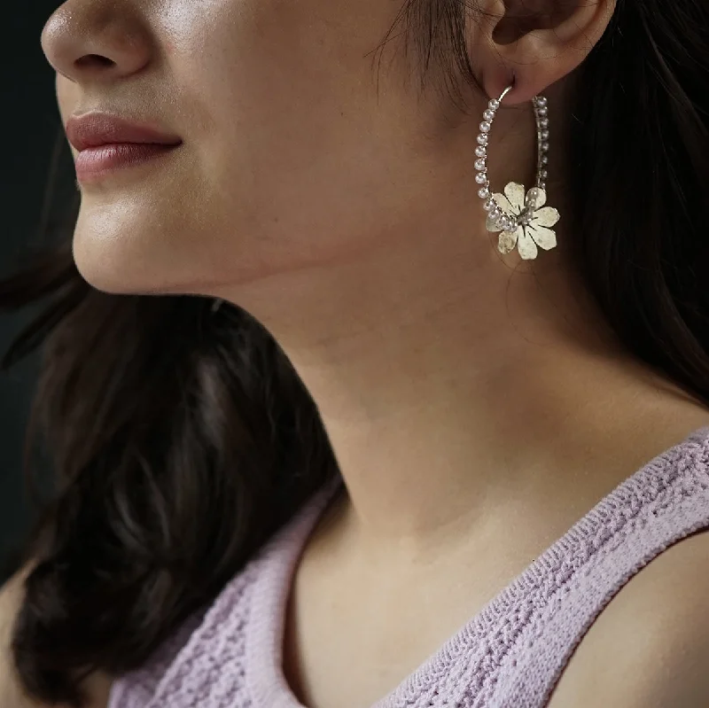 Best hoop earrings with detachable studs for a versatile and adjustable accessory-Silver Wildflower Hoops with Pearls