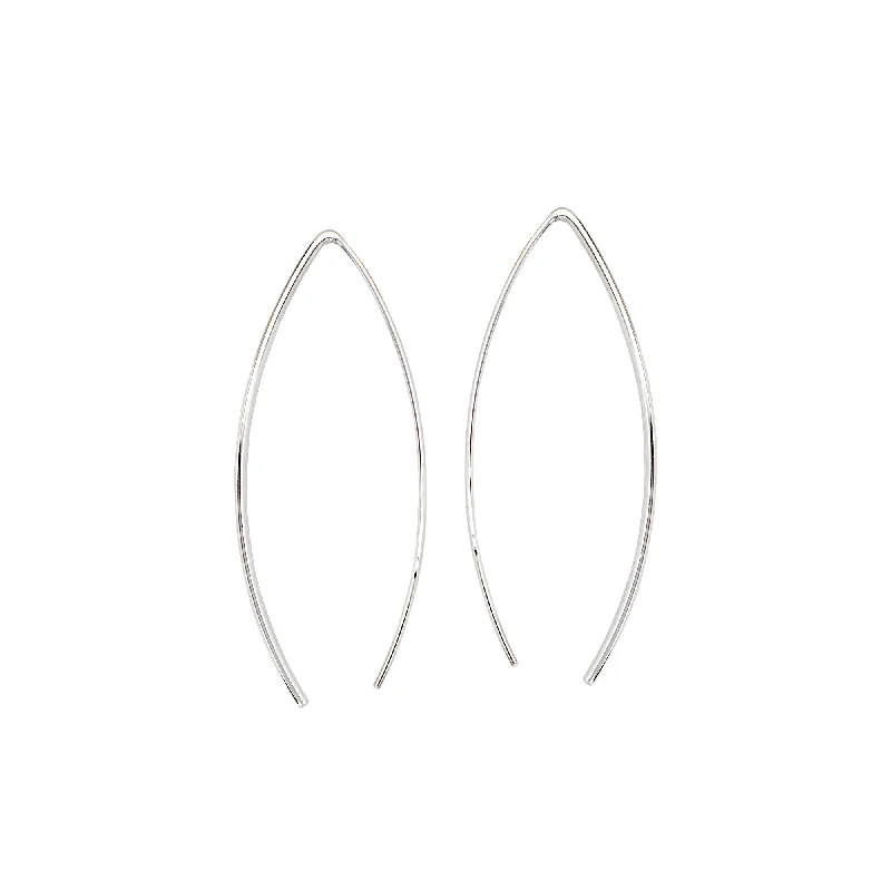 Best hoop earrings with geometric cuts for a sharp, modern appeal-Simple Curved Wire Threader Earrings Rhodium on Sterling Silver