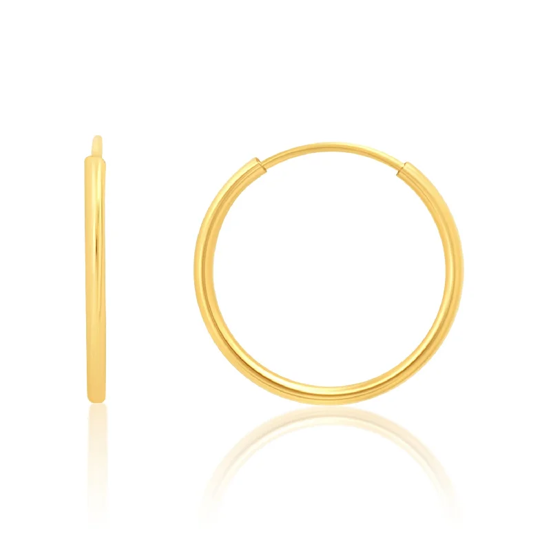 Small hoop earrings for a delicate and understated everyday wear-Solid 14k Gold Hoop Earrings 1mm Tube Flex Continuous in 10mm-14mm (0.4-1 Inch) Diameter Gold Hoop Earrings