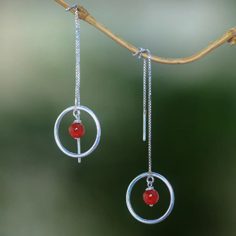 Best hoop earrings with crescent-shaped designs for a bold, moon-inspired style-Soulful Rings Carnelian and Sterling Silver Threader Earrings form Bali