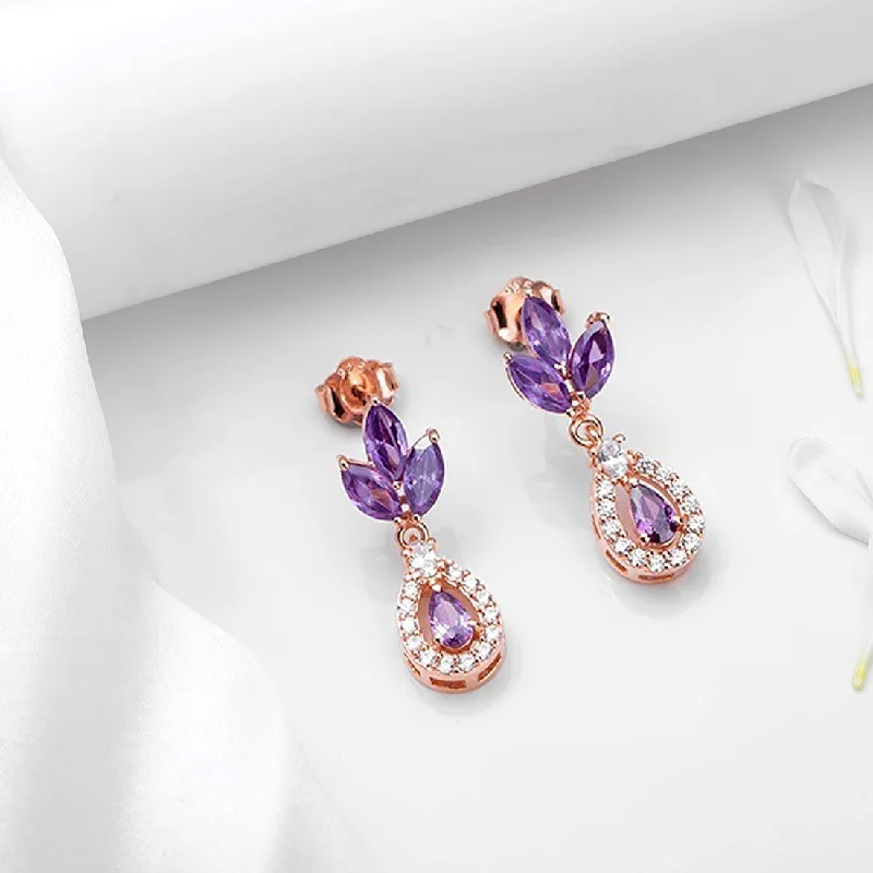 Best hoop earrings with gold for a luxurious and timeless look-Sparkling Amethyst Rose Gold-Plated 925 Sterling Silver Dangle Earrings