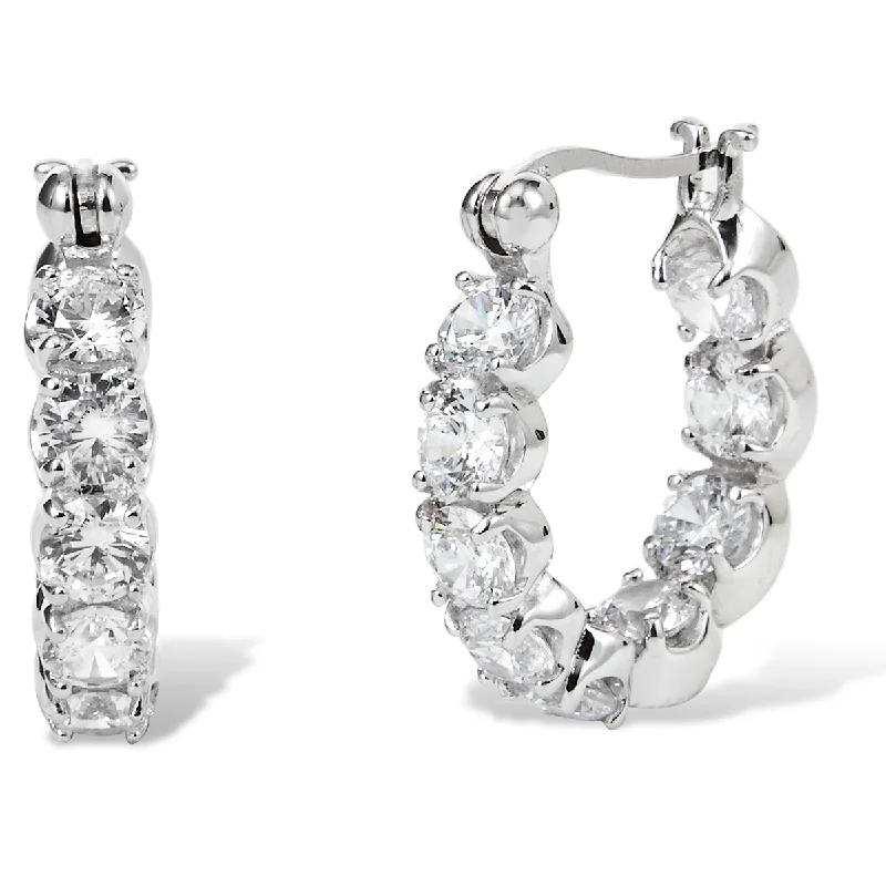 Hoop earrings with tortoiseshell designs for a chic and classic style-Ss 925 Inside Out White Cz Hoop Earrings