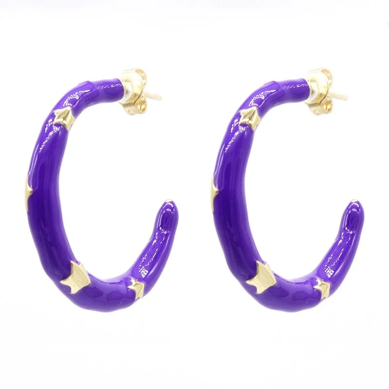 Hoop earrings with leather accents for a sleek and bold combination-Star Enamel Hoop