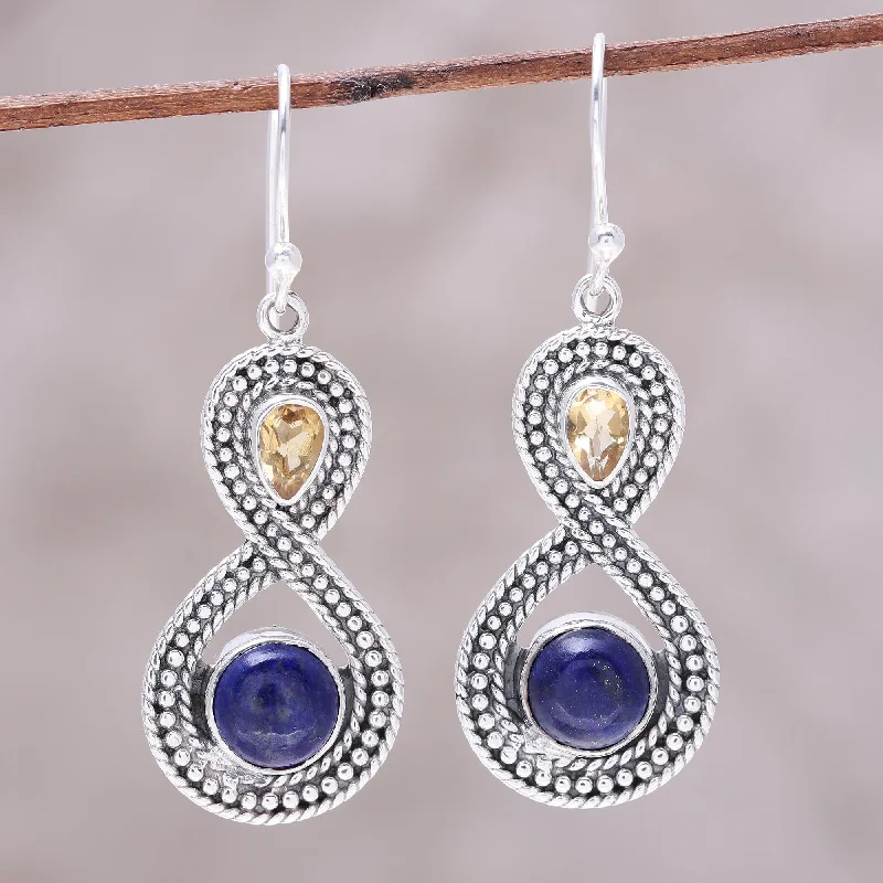 Best hoop earrings with sterling silver for an affordable and chic design-Starlit Sky Citrine and Lapis Lazuli Sterling Silver Dangle Earrings