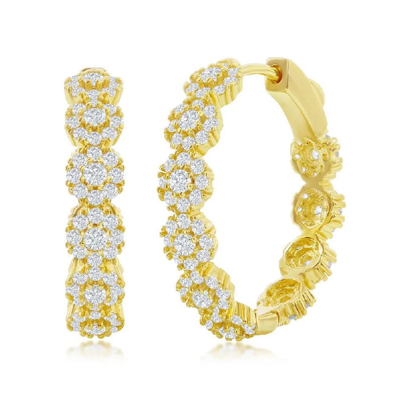 Best hoop earrings with smooth ceramic finishes for a polished, clean style-Sterling Silver 25mm CZ Flower Design Hoop Earrings - Gold Plated