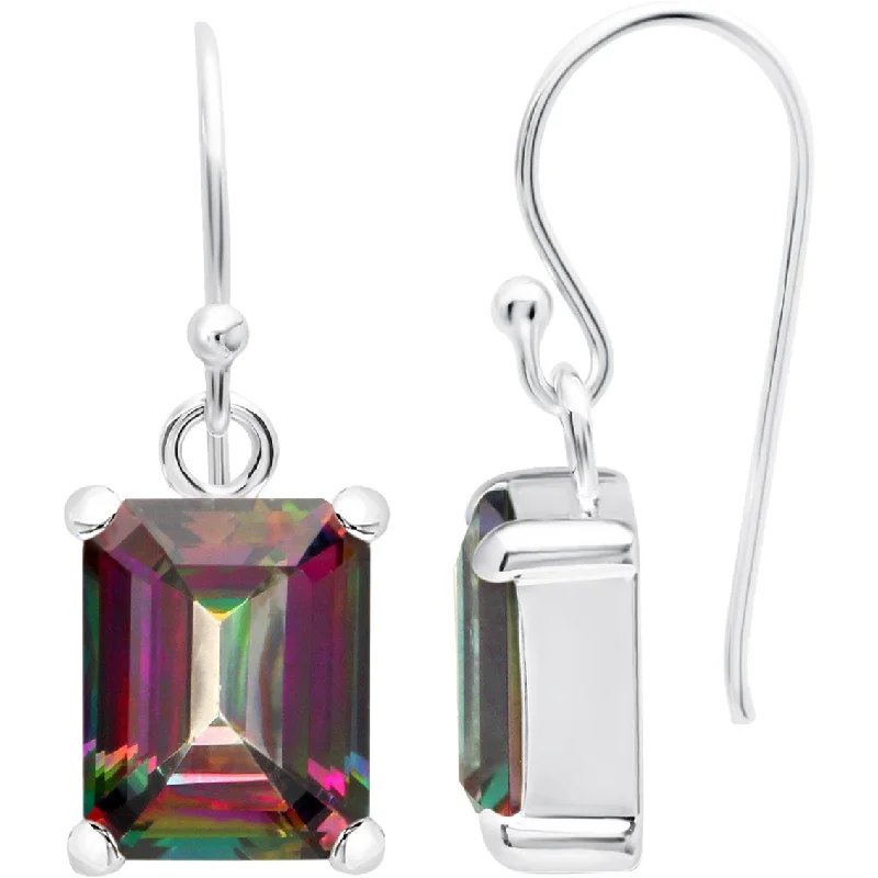 Best hoop earrings with geometric triangle shapes for a modern, chic design-Sterling Silver 8x10 Emerald Cut Gemstone Earring