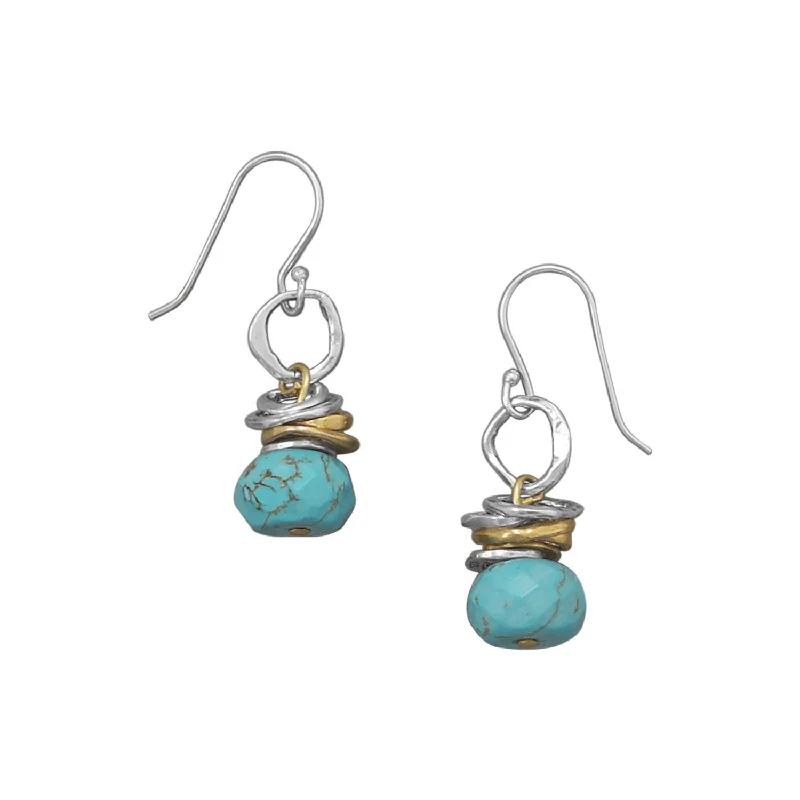 Lightweight hoop earrings for comfortable and all-day wear-Sterling Silver and Brass Ring Reconstituted Turquoise Bead Earrings