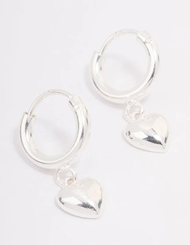 Best hoop earrings with floral designs for a feminine and delicate look-Sterling Silver Chubby Heart Hoop Earrings